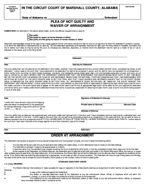 Alabama Plea of Not Guilty and Waiver of Arraignment
