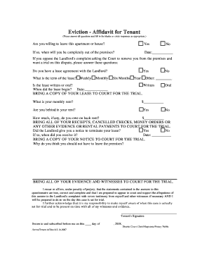 Tenant Eviction Affidavit