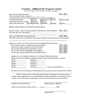 Eviction Affidavit for Property Owner
