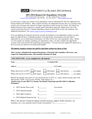 2013-2014 Request for Dependency Override