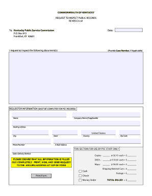 Kentucky Public Records Inspection Request
