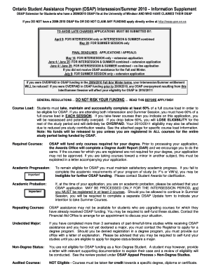 OSAP Intersession/Summer Extension Form