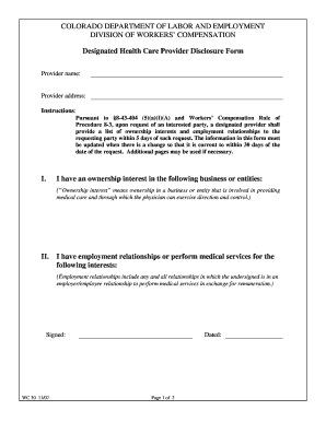 Colorado Designated Health Care Provider Disclosure Form