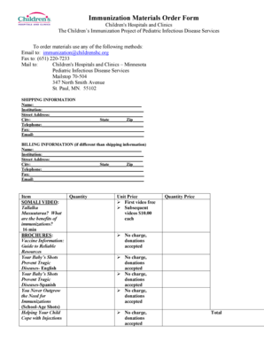 Immunization Materials Order Form