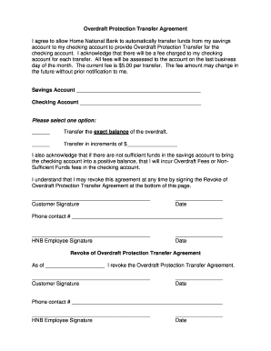 Overdraft Protection Transfer Agreement