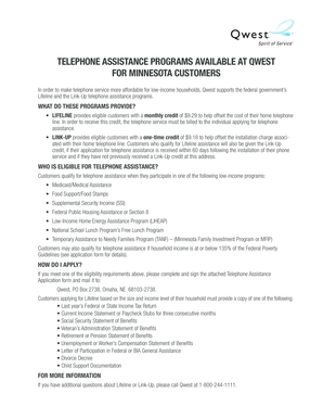 Qwest Telephone Assistance Application