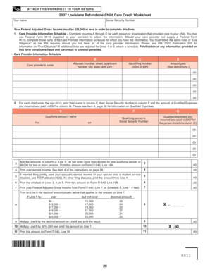 2007 Louisiana Child Care Credit Worksheet