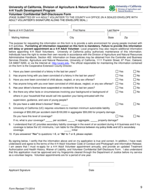 4-H Adult Volunteer Confidential Self-Disclosure Form