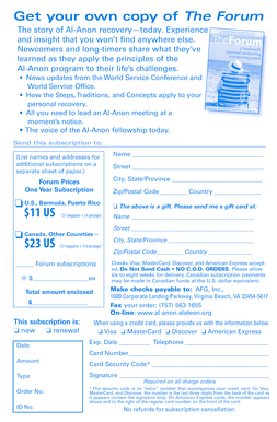 Al-Anon Forum Subscription Form