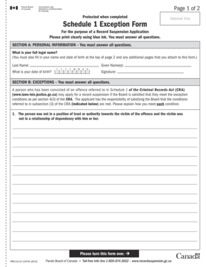 Canada Schedule 1 Exception Form