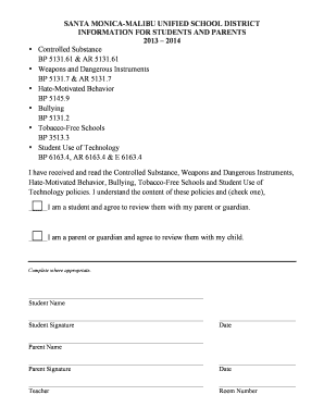Santa Monica-Malibu Student Policy Acknowledgment Form