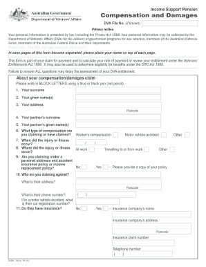 Income Support Pension Compensation Claim Form