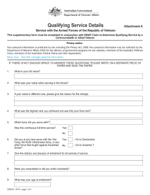 Vietnam Service Claim Form