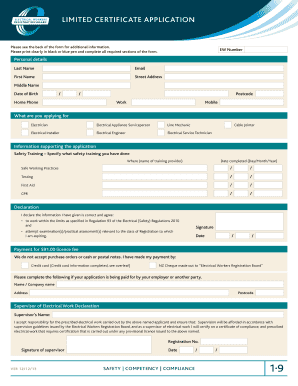 Electrical Worker Limited Certificate Application
