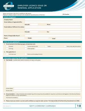 Electrical Worker Employer Licence Renewal Application