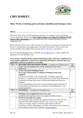 New Zealand Minor Works Checksheet