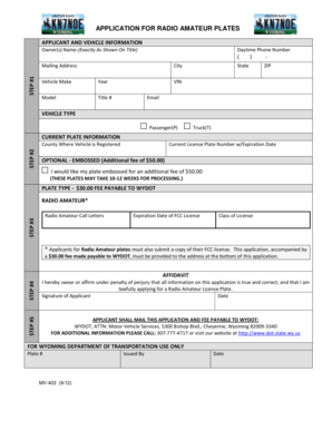 Wyoming Radio Amateur Plates Application