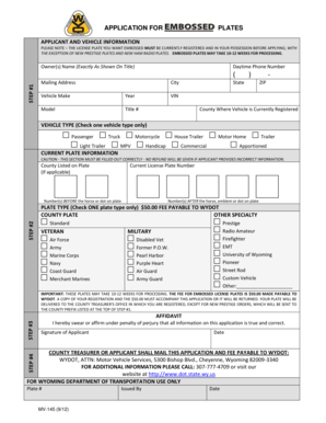 Wyoming License Plate Application