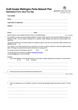 Greater Wellington Parks Network Plan Submission Form