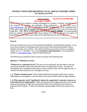 Maryland Pro Bono Legal Service Report Form