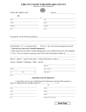 Maryland Motion for Postponement