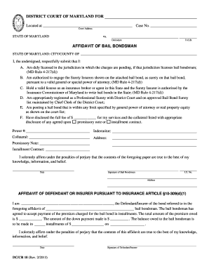 Maryland Affidavit of Bail Bondsman