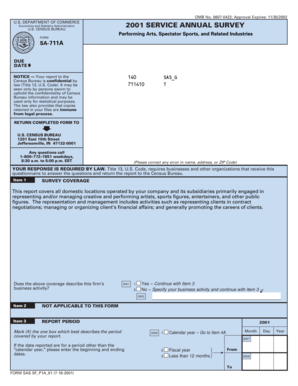 US Census Bureau Service Annual Survey Form SA-711A