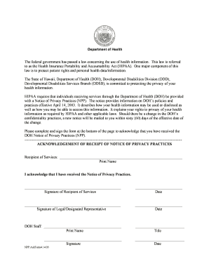 HIPAA Notice of Privacy Practices Acknowledgement