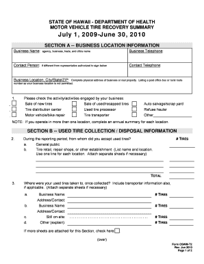 Hawaii Motor Vehicle Tire Recovery Summary