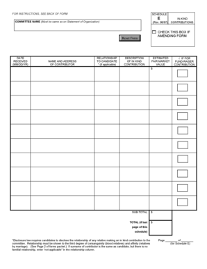 Schedule E In-Kind Contributions Form