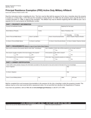 Michigan PRE Active Duty Military Affidavit