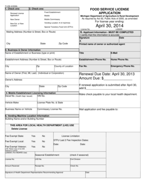 Michigan Food Service License Application