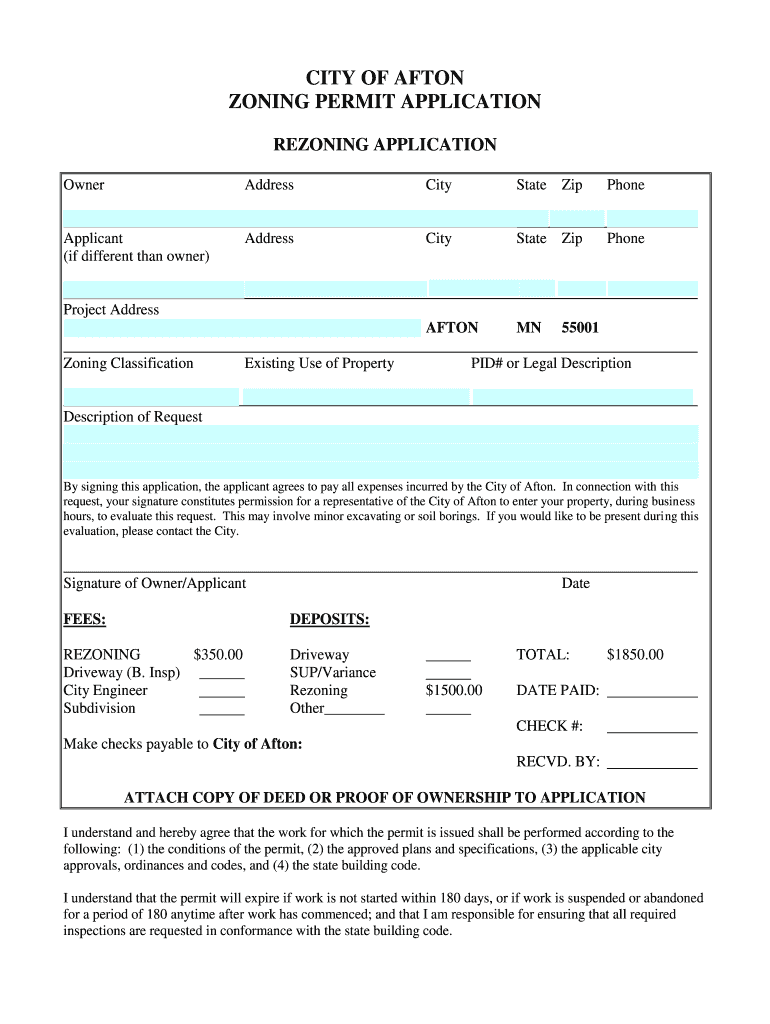 Fillable Online City of afton zoning permit application Fax Email Print