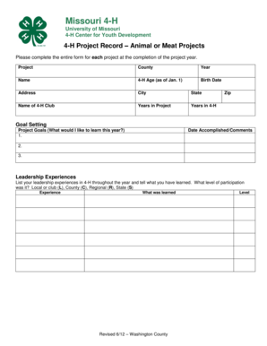 Missouri 4-H Animal Project Record