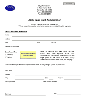 Utility Bank Draft Authorization