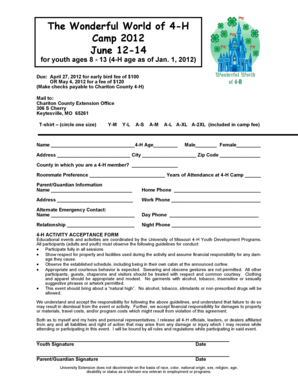 Camp Application (PDF) - University of Missouri Extension - extension missouri