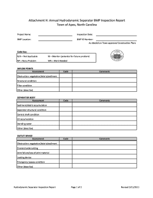 Inspection report writing - Hydrodynamic Separator BMP Inspection Report - Town of Apex