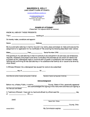 Ohio Power of Attorney for Motor Vehicle