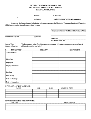Ohio Domestic Relations Answer Affidavit