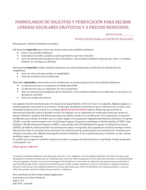 Solicitud de comidas escolares gratuitas o a precio reducido