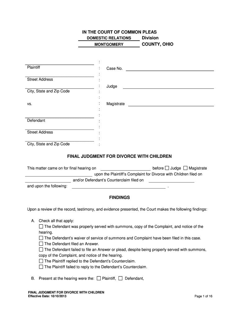 2013 Form OH Final Judgement For Divorce With Children Montgomery
