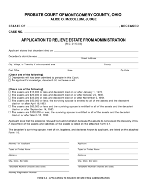 Ohio Probate Court Estate Form