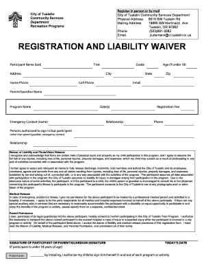 City of Tualatin Registration and Liability Waiver