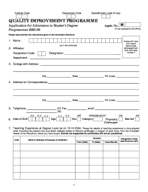 Master’s Degree Application Form