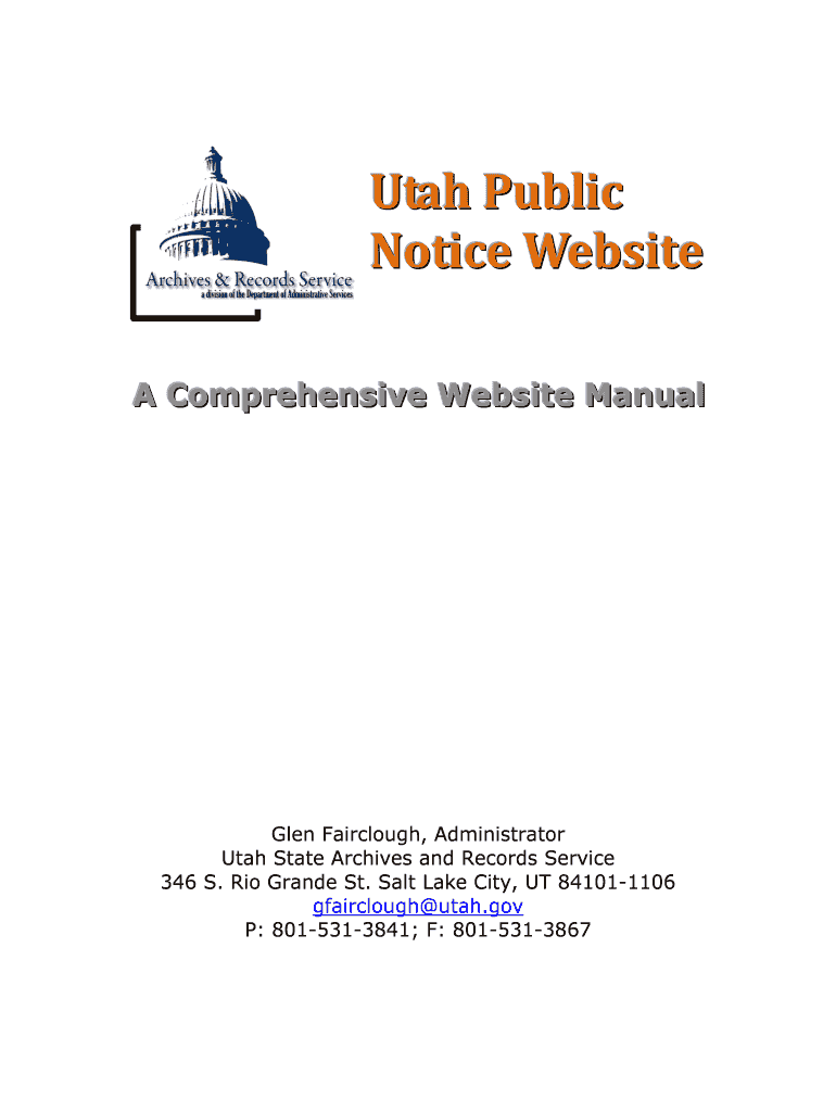 Fillable Online archives utah Utah Public Notice site Utah State