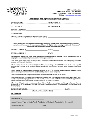 Application and Agreement for Utility Services