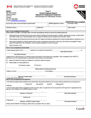 NSERC Form 7 Annual Progress Report