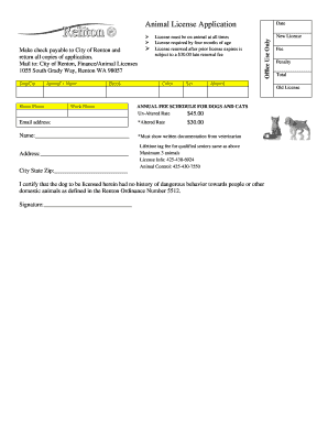 Animal License Application - City of Renton - rentonwa