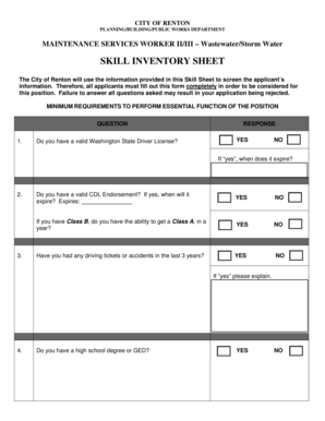 Skill inventory sheet - City of Renton - rentonwa