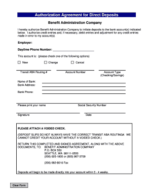 Authorization Agreement for Direct Deposits